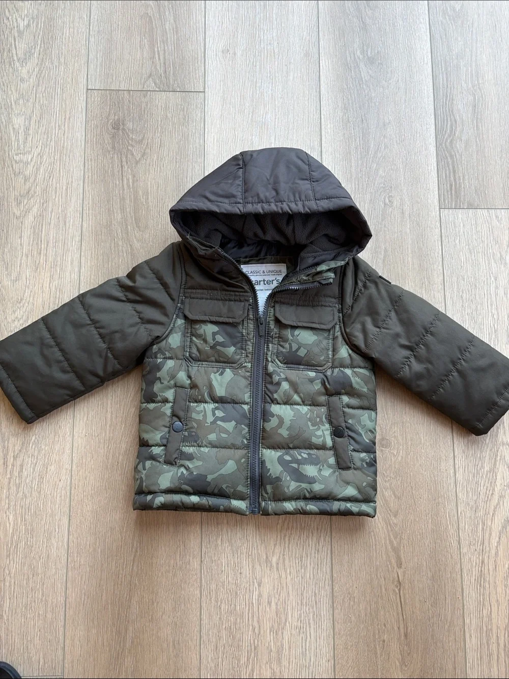 Carter's Green Camouflage Puffer Jacket with Hood
